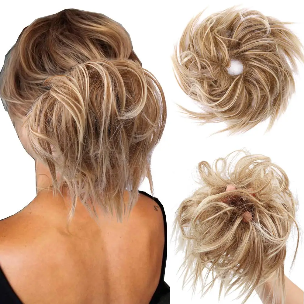 Messy Bun Hair-Rope Scrunchie Rubber-Band Elastic Chignon Donut-Gary Color Synthetic