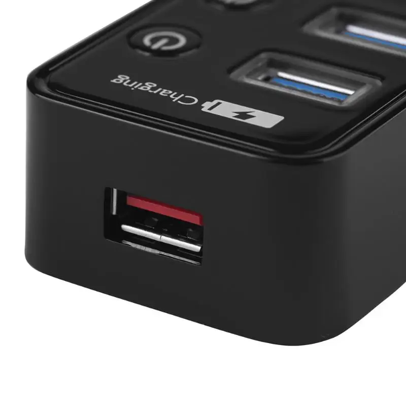 Высокоскоростной USB 3,0 концентратор 5 Гбит/с 4 порта 2.4A/1A 1 USB умный зарядный порт адаптер с индивидуальным переключателем порта ВКЛ/ВЫКЛ 110x44x24 мм