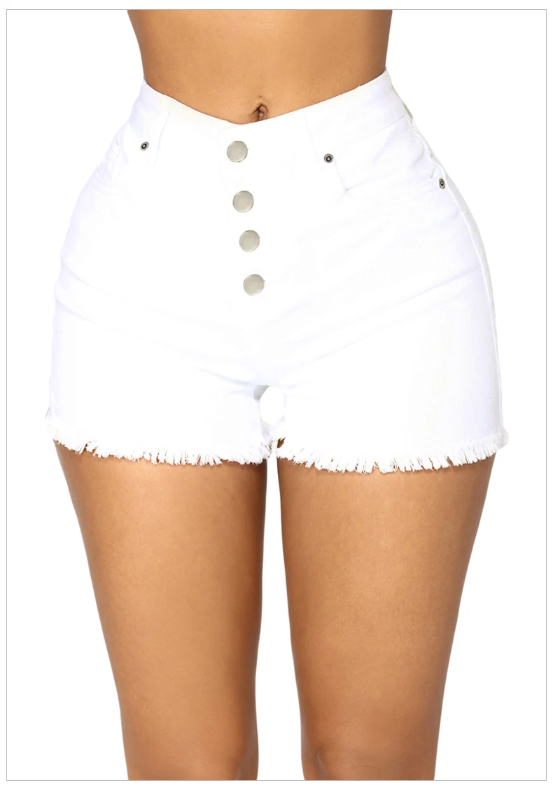 Lovelyfox Blue white Black Women jeans Close Fit Lady High Waist Denim Shorts good design bottons female trousers Stretch denim