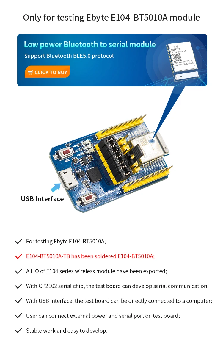 nRF52810 USB Test Board Test Kit for BLE 5.0 2.4GHz Bluetooth Module E104-BT5010A-TB