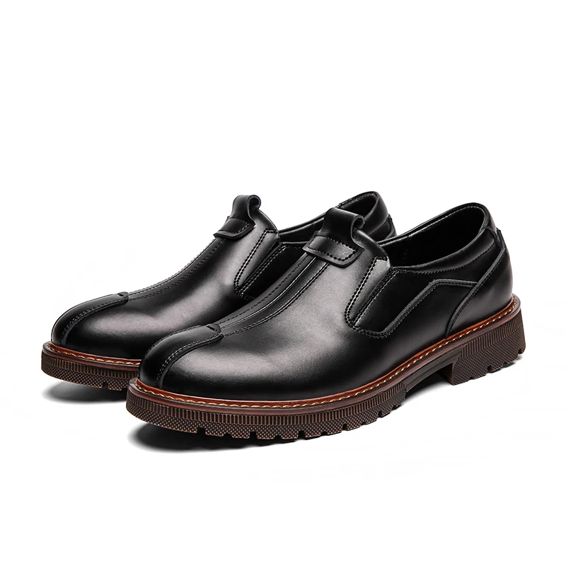 Original Man Leather Casual Sneakers Rubber Flats Shoes For Men Slip On Vintage Men Work Shoes Plus Size 46 47 48 Men Sneakers - Цвет: Black