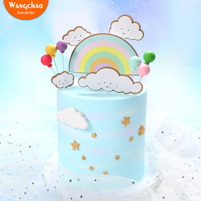 

1 Set Double Layers Rainbow Happy Birthday Cake Topper Clouds Rainbow Party Decorations Kids DIY Favors