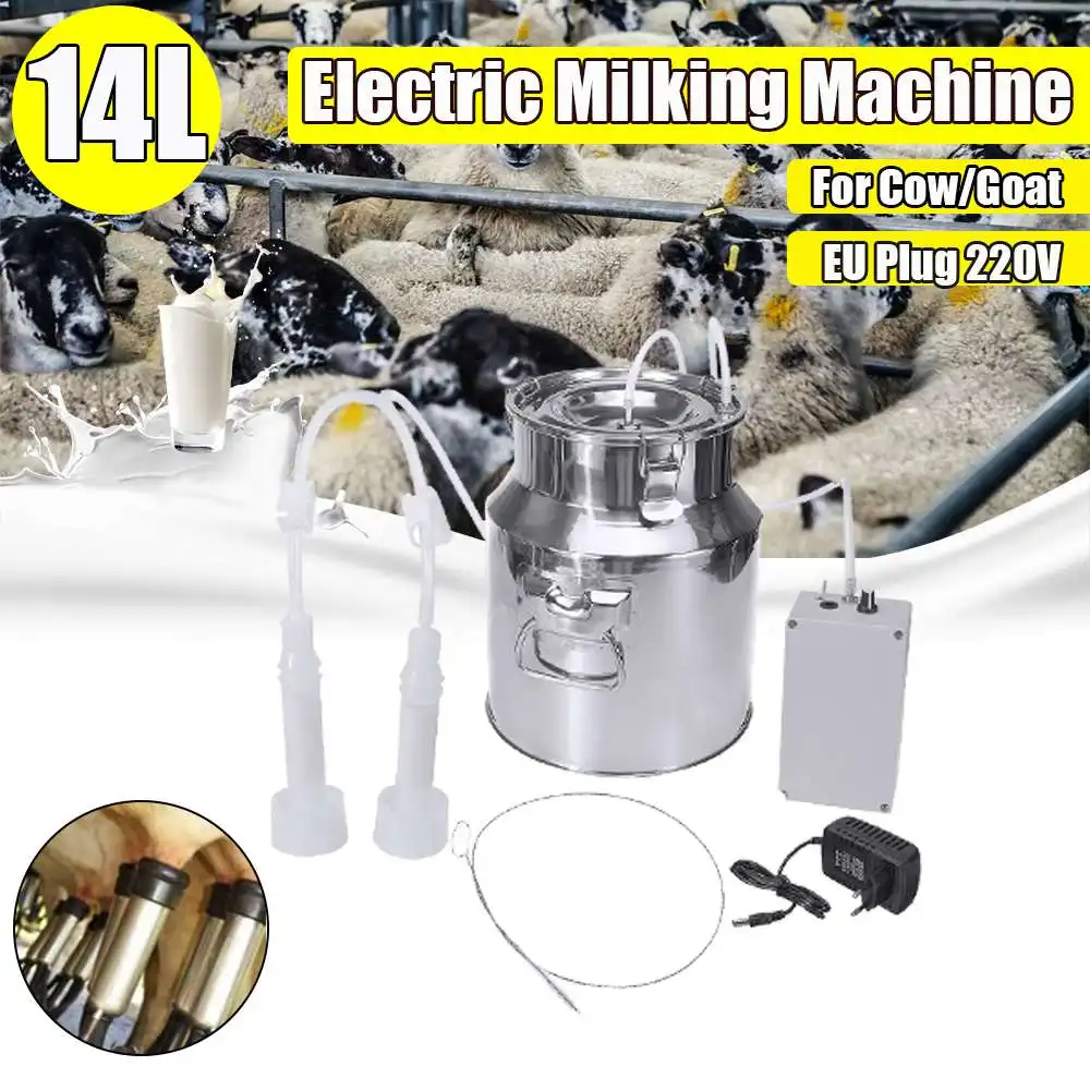 

14L 60Kpa Electric Milking Machine Cow Goat Sheep Milker Portable Barrels Tank Double Heads Milking Tools 110V-240V 15L/Min