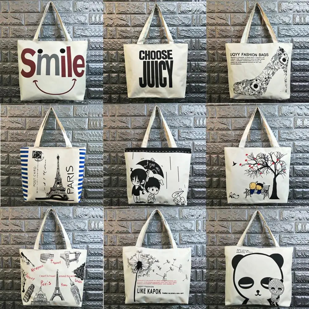 

New Multi-pattern Large Capacity Canvas Shopping Bag Women Tote Shoulder Handbag