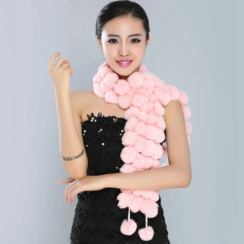 Повседневный теплый вязаный 108 помпон глушитель натуральный настоящий мех