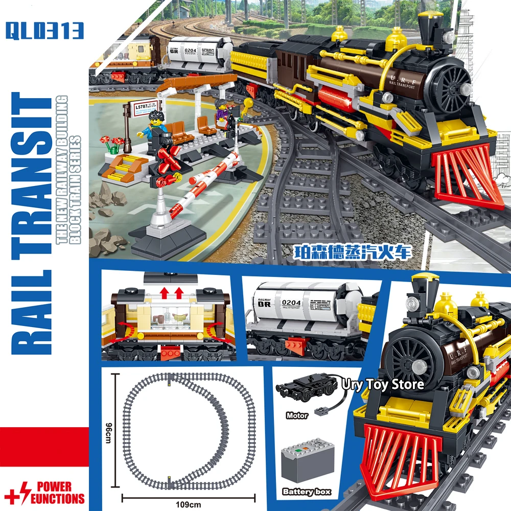 Qunlong 0313 Technic серия поезд батарея электродвигатель мини фигурки развивающие строительные блоки игрушки для детей