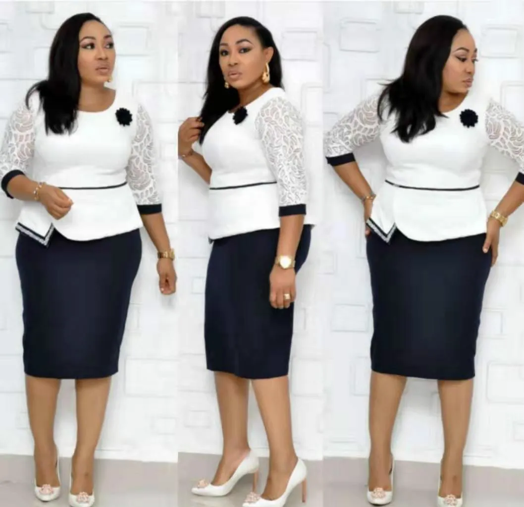 

2019 autumn elegent fashion style african women beauty plus size knee-length dress L-5XL