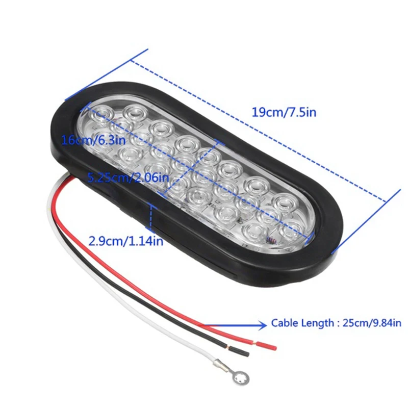 

6 Oval 24LED Trailer Lights Tail Stop Brake Turn Backup Reverse (4)Red (2)White