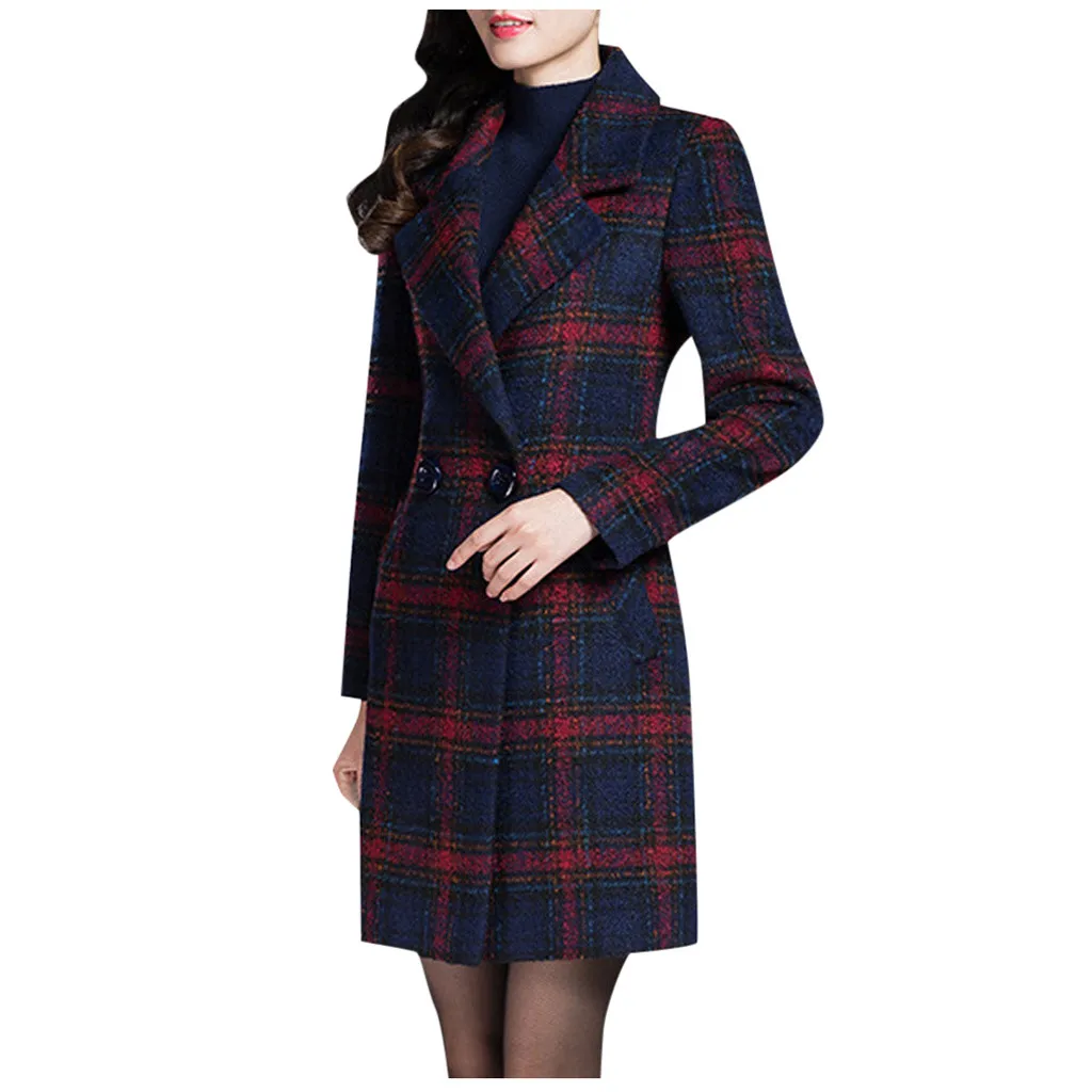 Женское теплое пальто зимнее модное пальто в клетку с длинным рукавом средней длины шерстяное пальто высокого качества свободное супер теплое шерстяное повседневное пальто - Color: Red