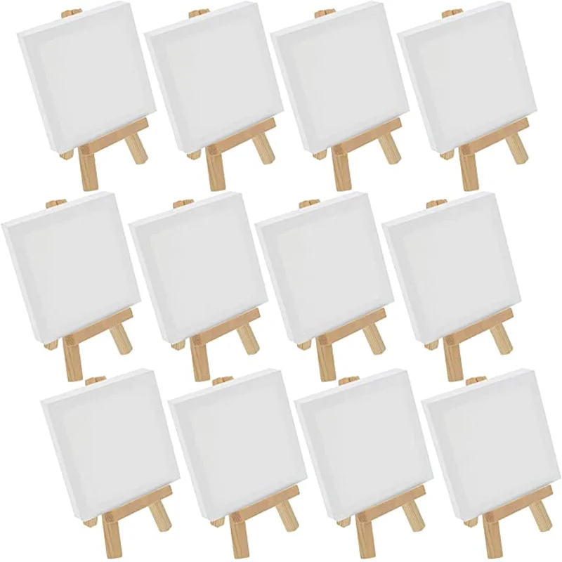 Cute 12/24pcs Artists Mini Easel With Mini Canvas Set Painting Craft DIY Drawing Small Table Easel Child Girl Gift