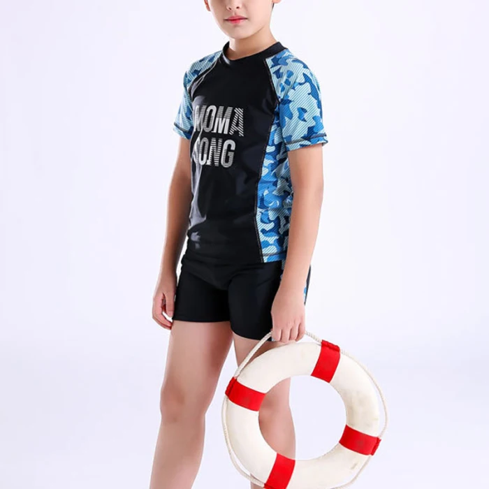 Купальный костюм для мальчиков из 3 предметов; топы с короткими рукавами; комплект с принтом; купальные костюмы с шапочкой; XR-Лидер продаж