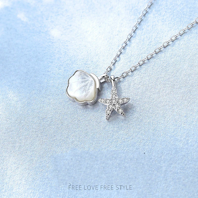 

Love forever s925 Sterling Silver Shell Star Necklace Women's Fine Jewelry Romantic Neck Chain With Pendant Gifts for Women 2021