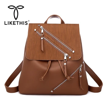 

LIKETHIS 2019 Fashion Woman Backpack Waterproof Soft Handle Solid Multi-pocket Rucksacks Drawstring School Bags Dropshipping New