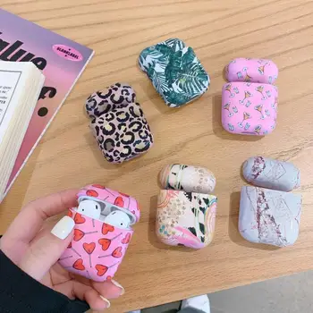 

for Airpods Case Cute Leopard Print Chrome Mabrle Coconut Trees Heart IMD PC Hard Protector Earphone Thin Cover for Air Pods 2