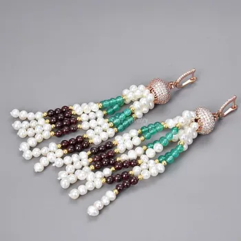 

GuaiGuai Jewelry White Pearl Garnet Rose Gold Plated CZ Cap Hook Earrings