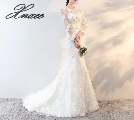 

Xnxee 2019 Mermaid Dresses Turkey Appliques Lace Long sleeve Gown vestidos de noiva