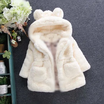 

2019 Winter Girl Thickening Loose Coat Children Rabbit Ears Solid Color Jacket