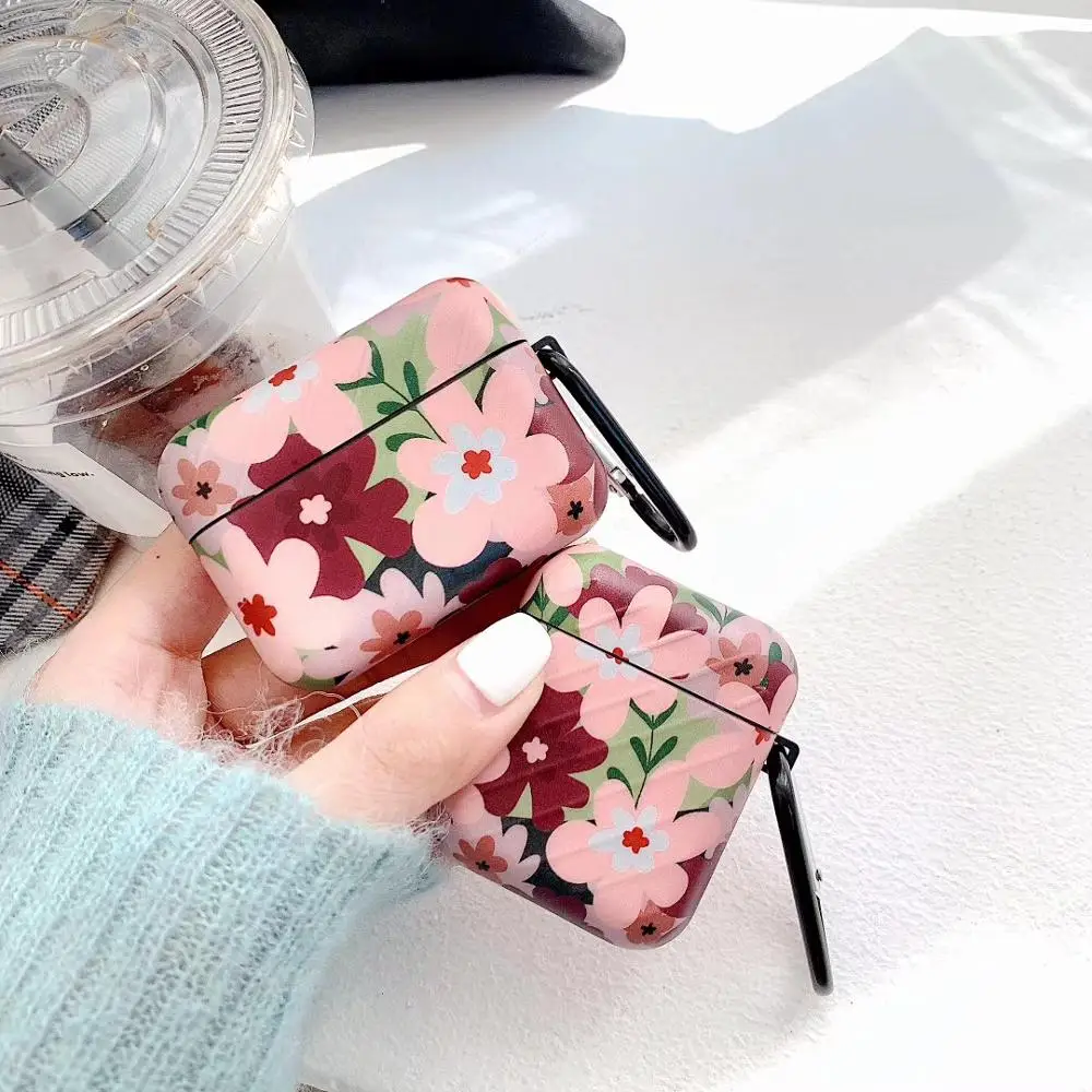 

Diagonal Stripes Retro Wine red Flowers Earphone Case For Airpods 1/2 Pro Box Headset Bag Shockproof