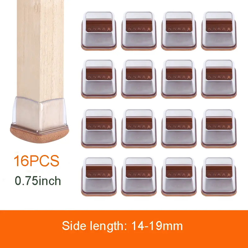 16PCS Transparent Table Chair Leg Protectors Caps Round Square for Furniture Foot Legs Cover Floor Protector with Felt Bottom - Image 17