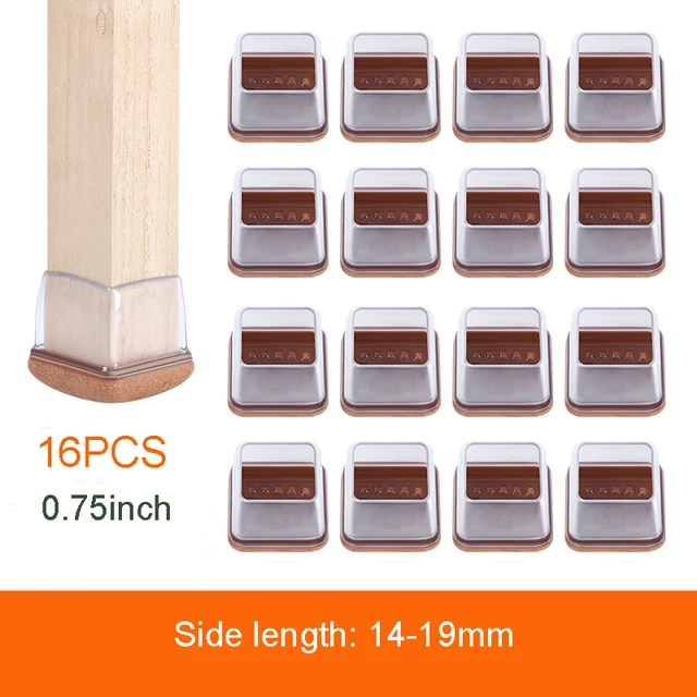 Transparent Table Chair Leg Protectors Caps Round Square for Furniture Foot Legs Cover Floor Protector with Wrapped Felt Bottom Fit leg side 14-19mm