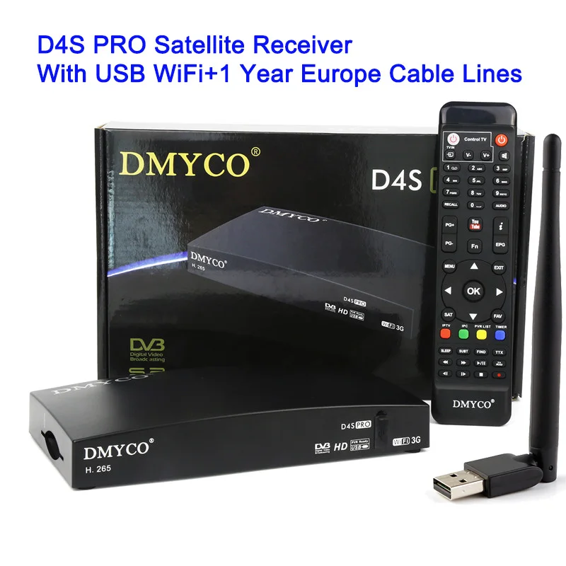  DMYCO D4S Pro Satellite Receiver Full HD DVB-S2 Satellite Receptor Free 1-Year Europe 7 Cable Lines