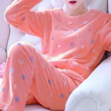 2021 Winter Pajamas Women Korean Sleepwear Cute Cartoon Flannel Pajamas Set Velvet Warm Pijama Round Neck Pyjama Homewear Women