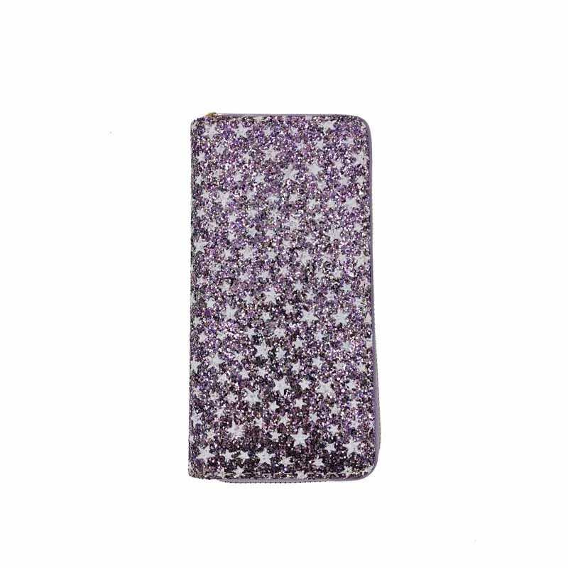 KANDRA Pave Star Блестящие Блестки кошельки Длинные женские pu кожаный кошелек на молнии телефон сумка Рождественские кошельки Держатель для карт - Цвет: Light Purple