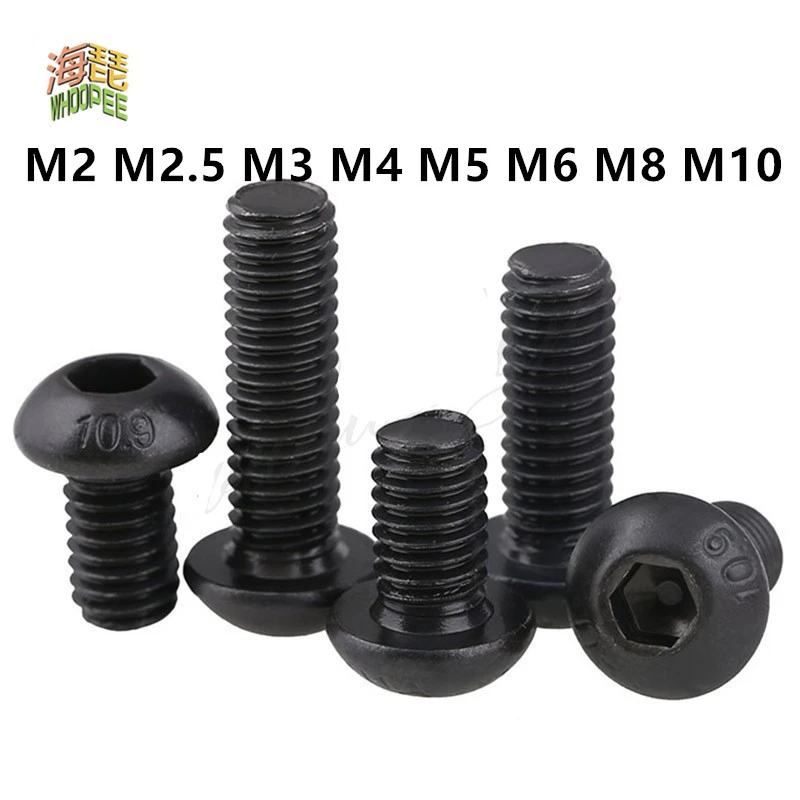 

5-50pcs ISO7380 Hex Screw M2 M2.5 M3 M4 M5 M6 M8 M10 Black Button Head Hex Socket Cap Screw Hexagon Socket Round Head Screws