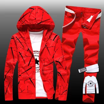 

Autumn Men's Sweatshirt Pants 2pcs Set Hooded Top Coat Pencil Pants Trousers Slim Fit Casual For Boys Male Clothing E47