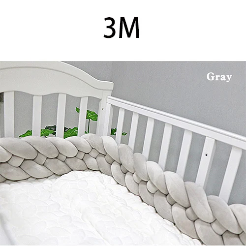 Gray-3M 4 слойная оплетка с узлом, дизайнерский бампер для детской кровати, индивидуальный, 2 м/3 м, коврик для детской кроватки, защитные бортики для кроватки, аксессуары для постельных принадлежностей, бортики для кроватки - Цвет: Gray-3M