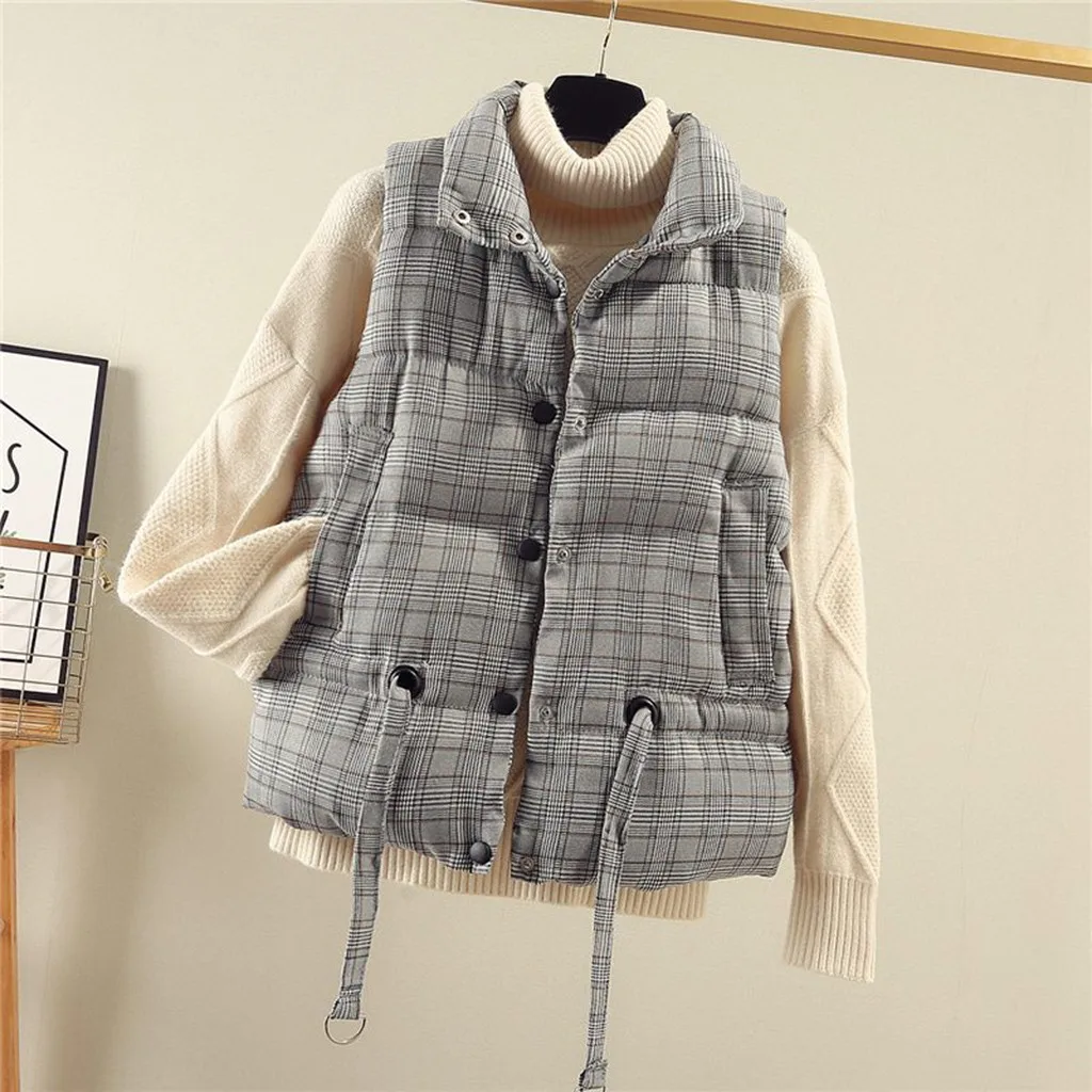 JAYCOSIN Women's Vest Coat Fashion Women Lady's Winter Sleeveless Warm Plaid Printed Pockets Coat Jackets plaid vest for women