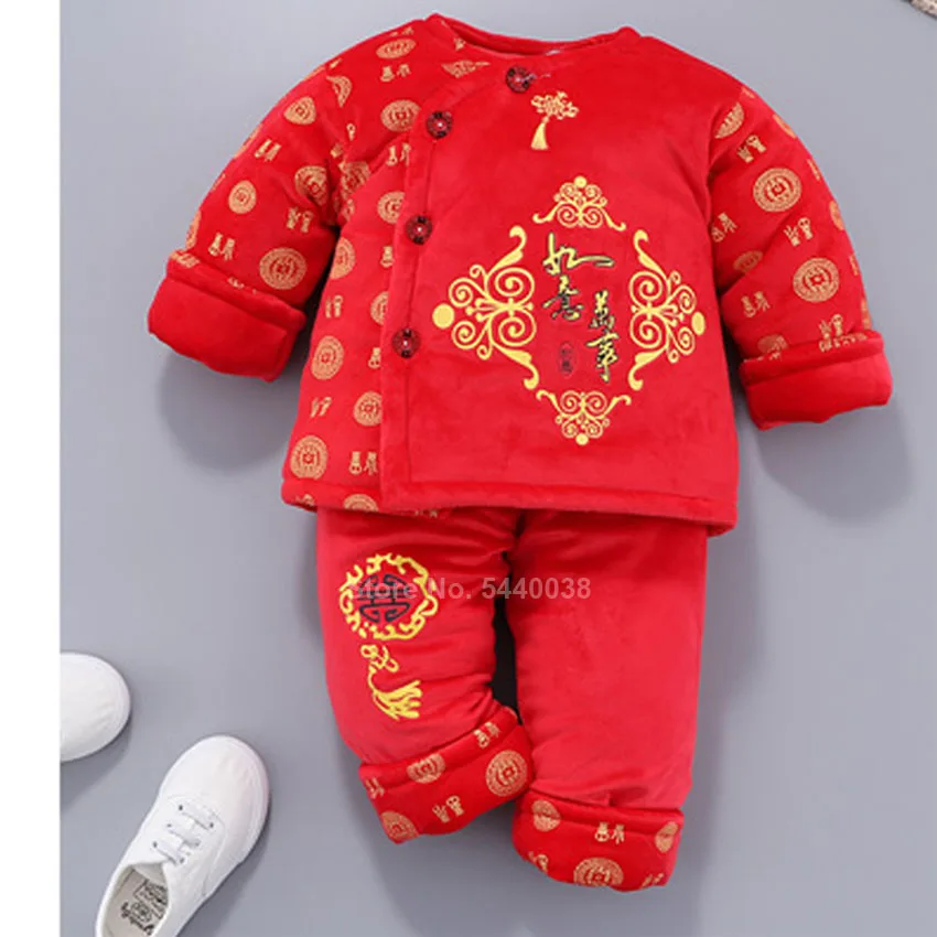 Chinese New Year Newborn Baby Tang Suit Lucky Hanfu Traditional Clothes Set Winter Warm Infant Boy Girl Thick Coat Birthday Gift