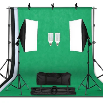

Professional Photography Lighting Equipment Kit with Softbox Soft 2M x 2M background stand Backdrops Light Bulbs Photo Studio