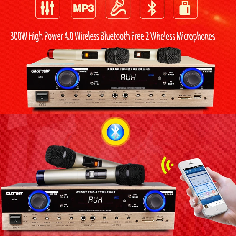 KYYSLB 220 В D60/D62 300 Вт* 2 4,0 Bluetooth усилитель мощности Профессиональный KTV аудио сценический домашний фиксированный усилитель сопротивления K песня