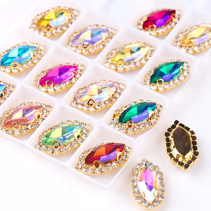 Navette Marquise Form AB Kristall mit Strass Kette flache Perlen mit Loch für Handarbeit Nähzubehör