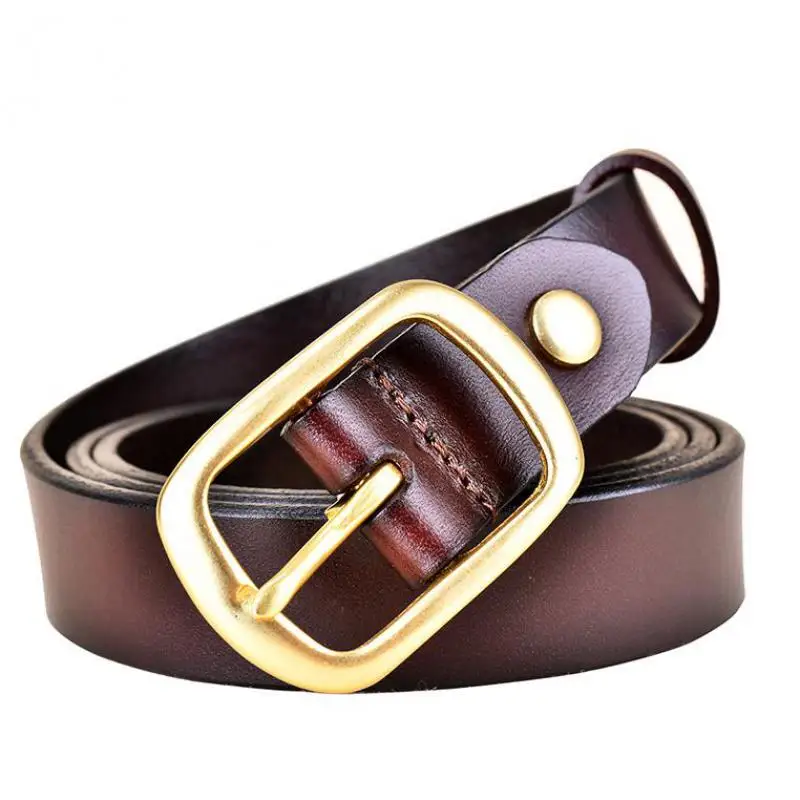 

Luxury pure cowhide belt female head layer cowhide pin buckle casual retro copper buckle belt young women jeans thin belt