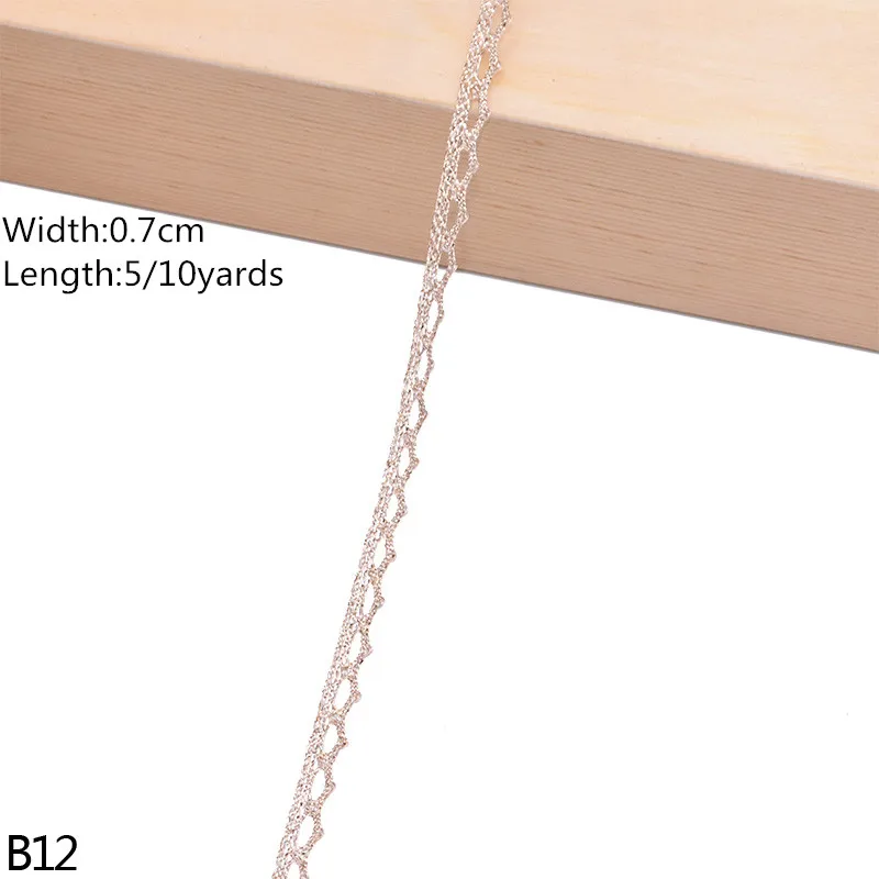 B12 5/10 метров DIY золотого, серебряного цвета и кружевной отделкой вышивкой ткани с кружевной лентой Свадебные праздничные вечерние подарочная упаковка с плоской обратной стороной, аксессуар для цветок - Цвет: B12
