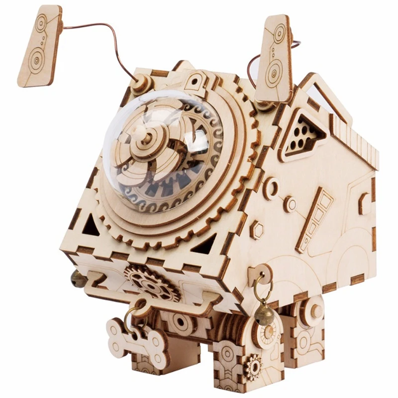 Robotime 3D головоломка Diy движение деревянная модель собаки игрушки для детей девочек мальчиков Тренировки Мозга музыкальная шкатулка Seymour Am480