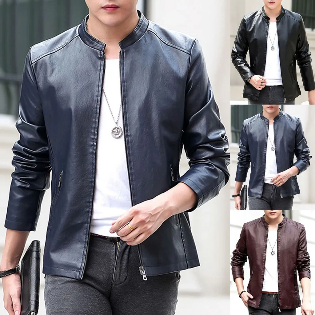 JAYCOSIN мужские пальто кожаная куртка мужская Байкерская мотоциклетная молния топы мужские однотонные полиэстеровое пальто Топ Блузки тонкие пальто мужские тонкие