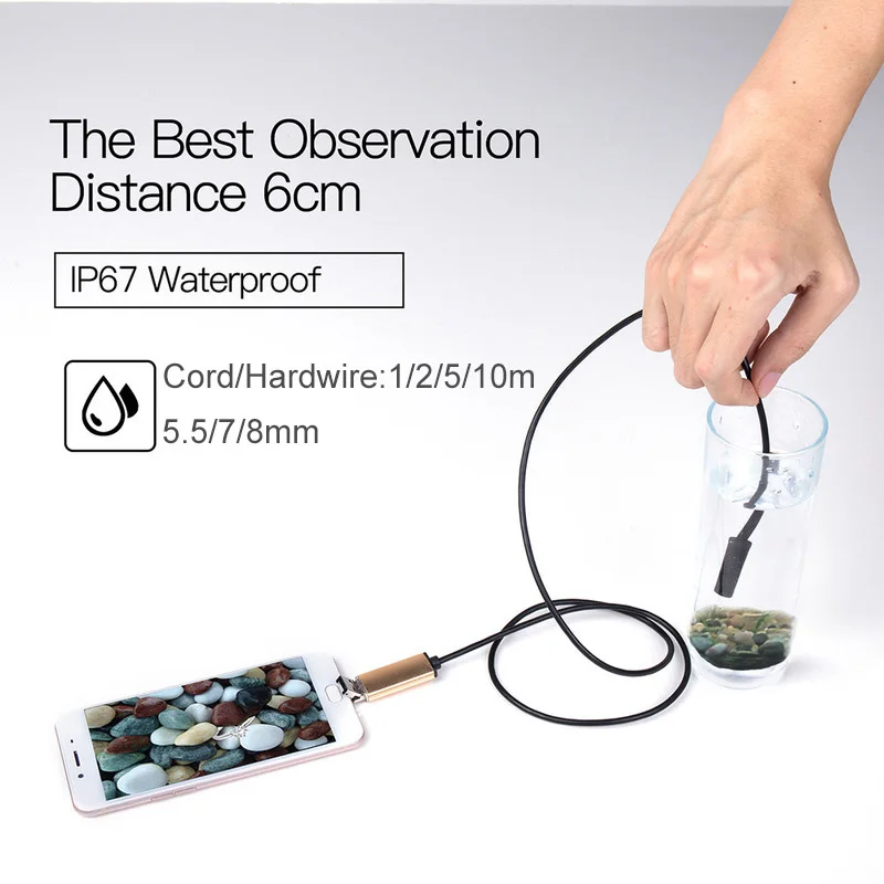 Эндоскоп 5,5 мм 7 мм 8 мм USB Borescopes для осмотра IP67 водонепроницаемая камера 6 светодиодов для Android PC notebook Inspection