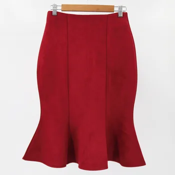 

2019 Spring and summer New Hot high waist skirts womens midi Fish Tail ruffles hip Skirt Solid color Professional skirt