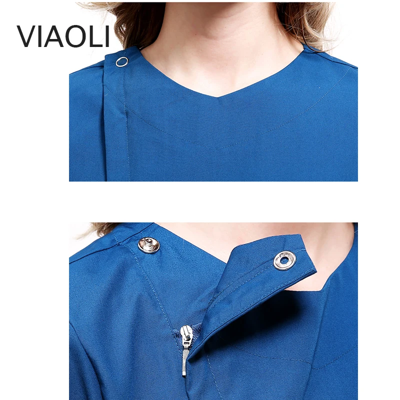 Button and zipper surgical gown medical suit, summer breathable cotton nurse scrub uniform ,top and pants