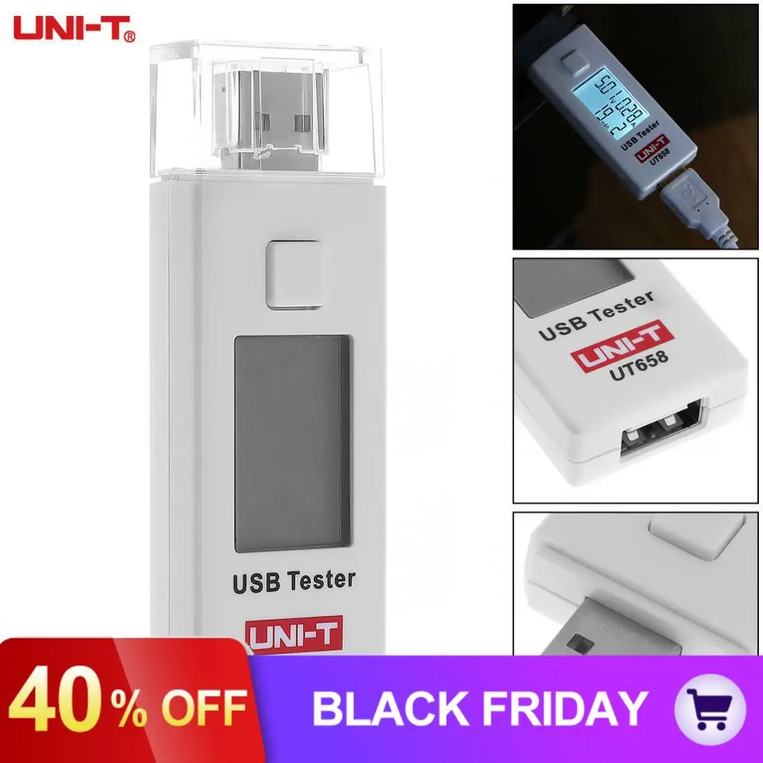 UT658 9V 3A Портативный USB цифровой монитор напряжения измеритель тока тестер емкости с ЖК-дисплеем и подсветкой