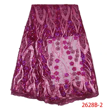 

2019 African Net Lace Fabric, Sequins Nigerian Wedding Lace Fabrics 5Yards Sequins French Tulle Lace QF2628-3