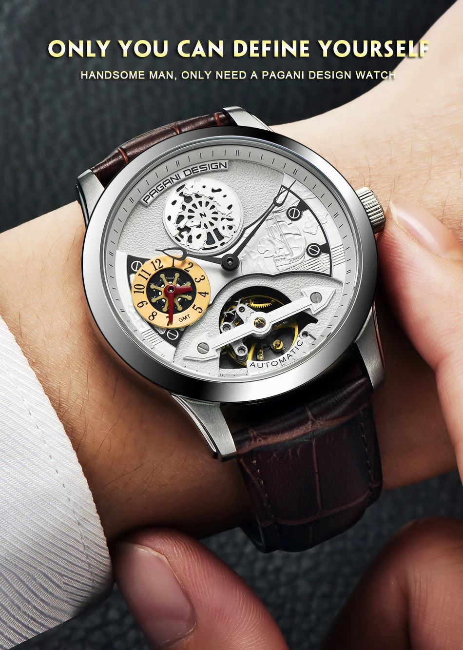 Новые модные часы PAGANI с кожаным турбийоном, роскошные брендовые автоматические мужские часы, мужские механические стальные часы, мужские часы