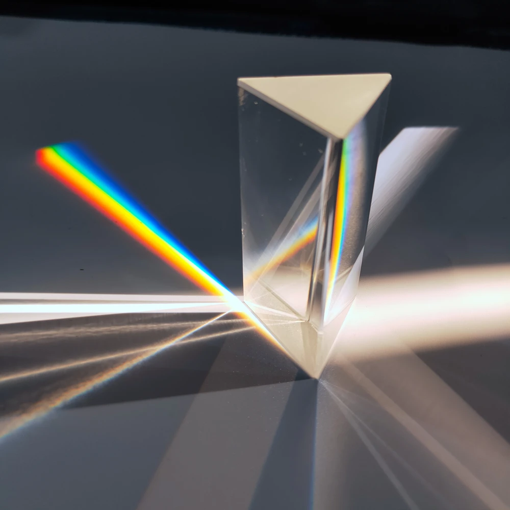 30x30x60mm Triangular Prism BK7 Optical Prisms Glass Physics Teaching Refracted Light Spectrum Rainbow Children Students Present