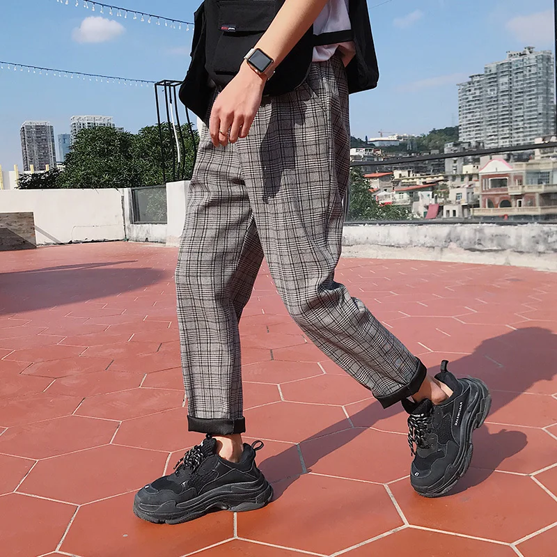 Liketkit Men Women Korean Black Plaid Casual Pants Mens Harajuku Streetwear Harem Pants Male Hip Hop Checkered Trousers 5XL