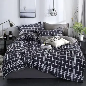 

30 Bedding Set King Size Duvet Cover Set Bed Sheet Pillowcase Plaid Striped Bed Linen Sets For Men Double Beds