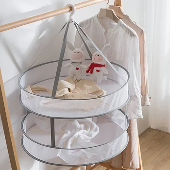 

New Practical S Hook Drying Rack Folding Hanging Clothes Laundry Basket Dryer Net Double-layer Wash Drying Socks Clothes Basket