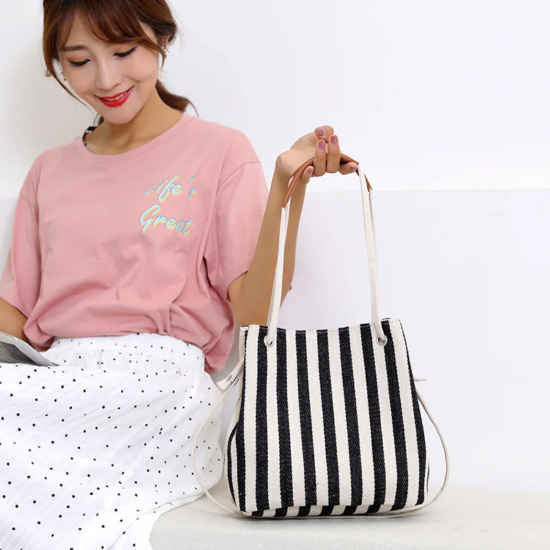 Новая стильная женская сумка с перекрестной каймой в Корейском стиле, модная повседневная Холщовая Сумка в полоску, сумка через плечо для мамы